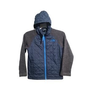 The North Face Quilted Sweater Fleece Hoodie Boy's Blue/Gray Size Small